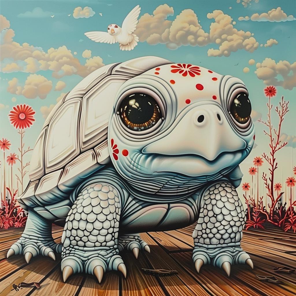 turtle  oversized  kawaii  white  background  flowers  art  cute  painting  large 1033745