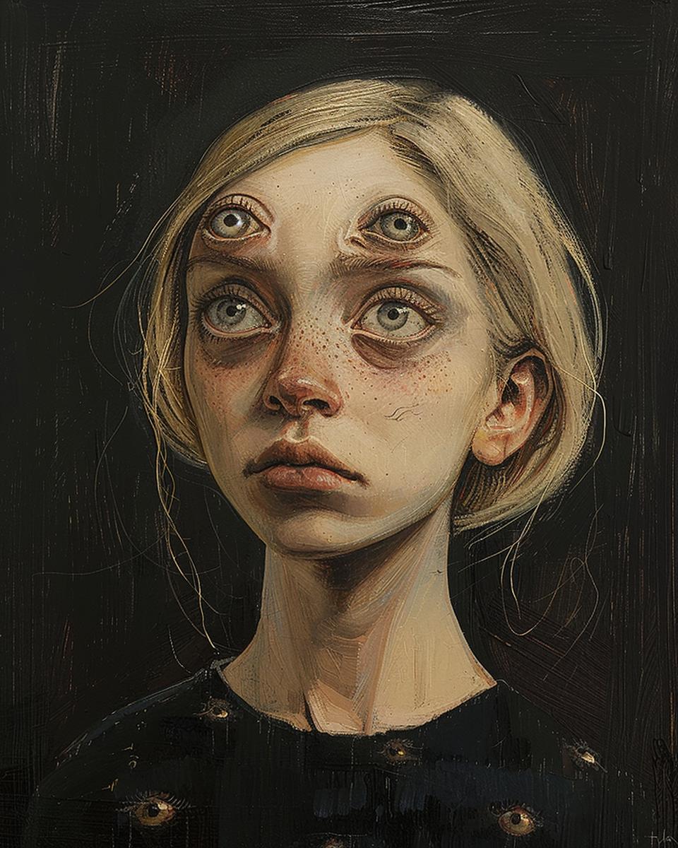 portrait  blonde  woman  four  eyes  sad  face  painting  abstract  surreal 971105