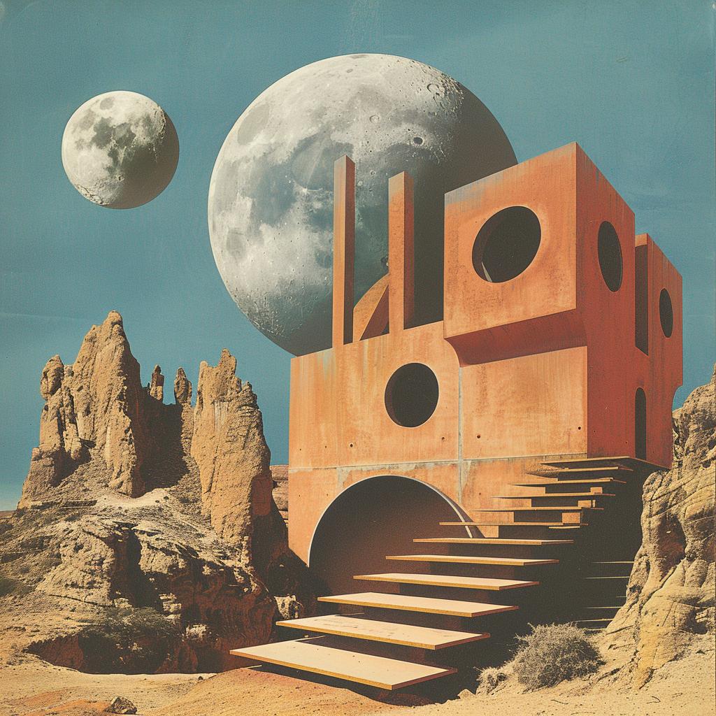surreal  painting  house  desert  moon  rocks  Bruno  Munari  album  cover 960531
