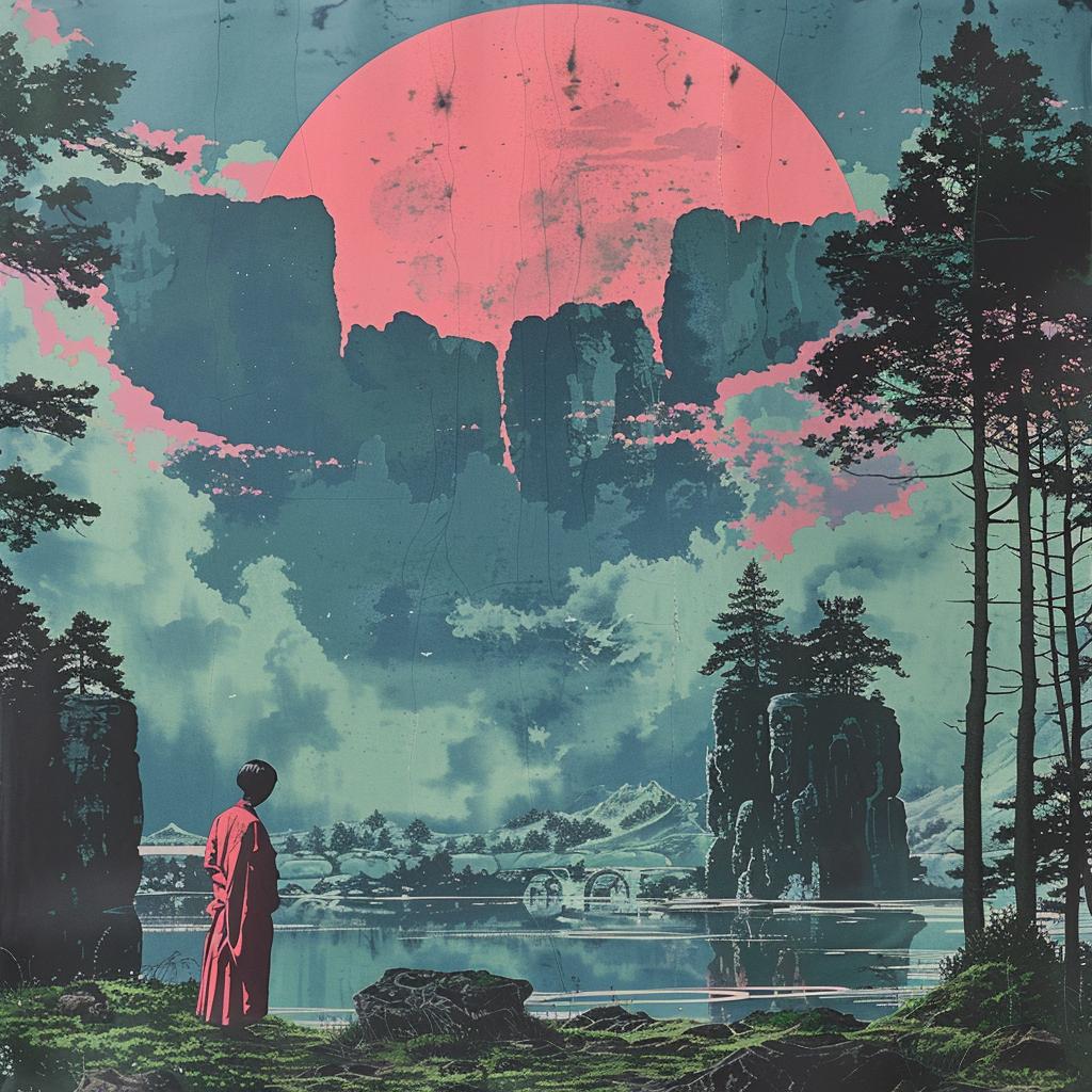 poster  man  red  moon  surreal  album  cover  screenprinting  creative  art 960474