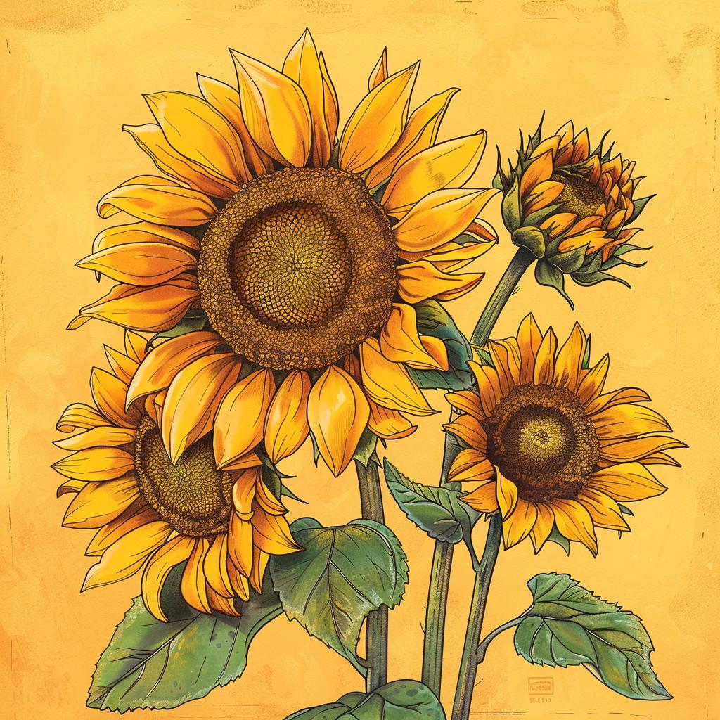Sunflowers  Illustration  Yellow  Canvas  Floral  Nature  Art  Vibrant  Botanical  Bright 971764
