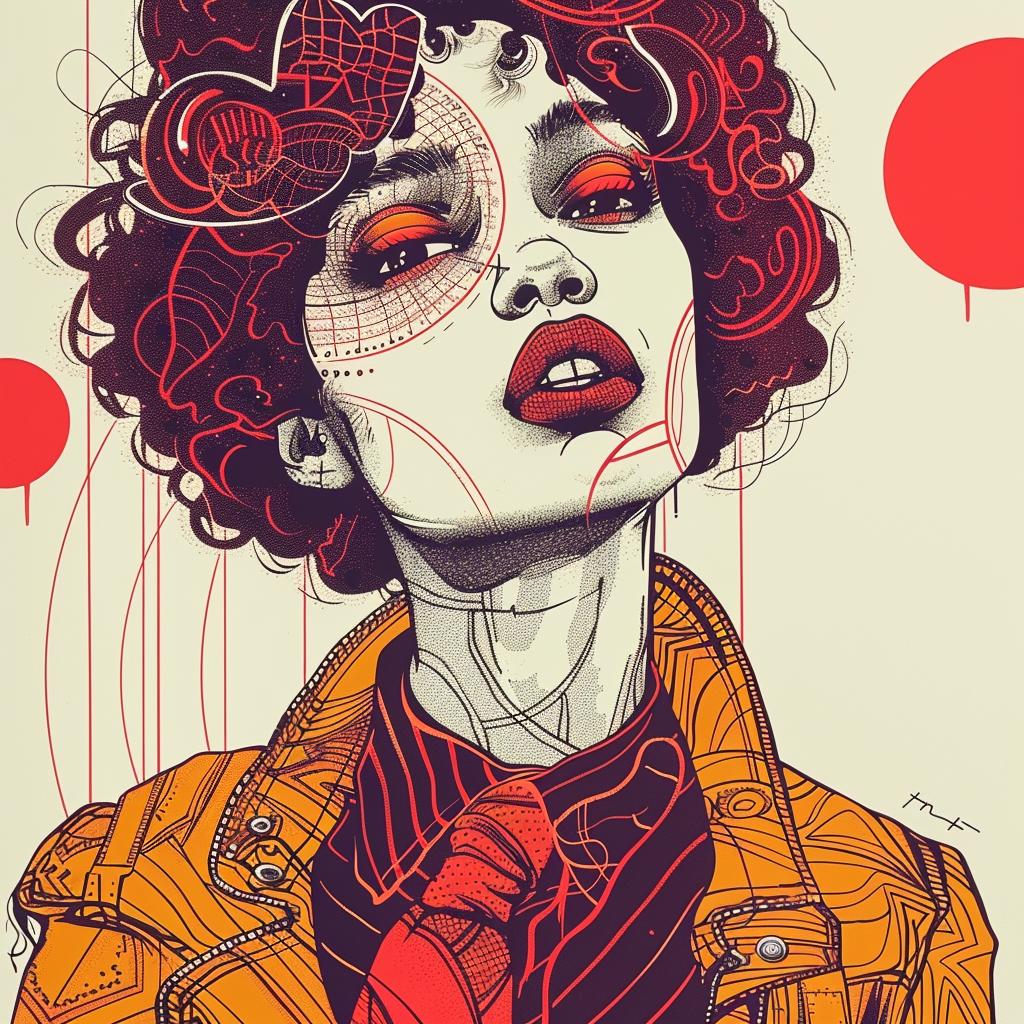 Pop Art  Kerry  Washington  model  red  jacket  afro  vibrant  illustration  portrait 938718