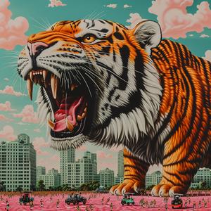 رسم تخطيطي بسيط لهجوم نمور الحقل الوردي على الحياة البرية باستخدام تقنية الكروموليتوغرافيا البسيطة 1037540