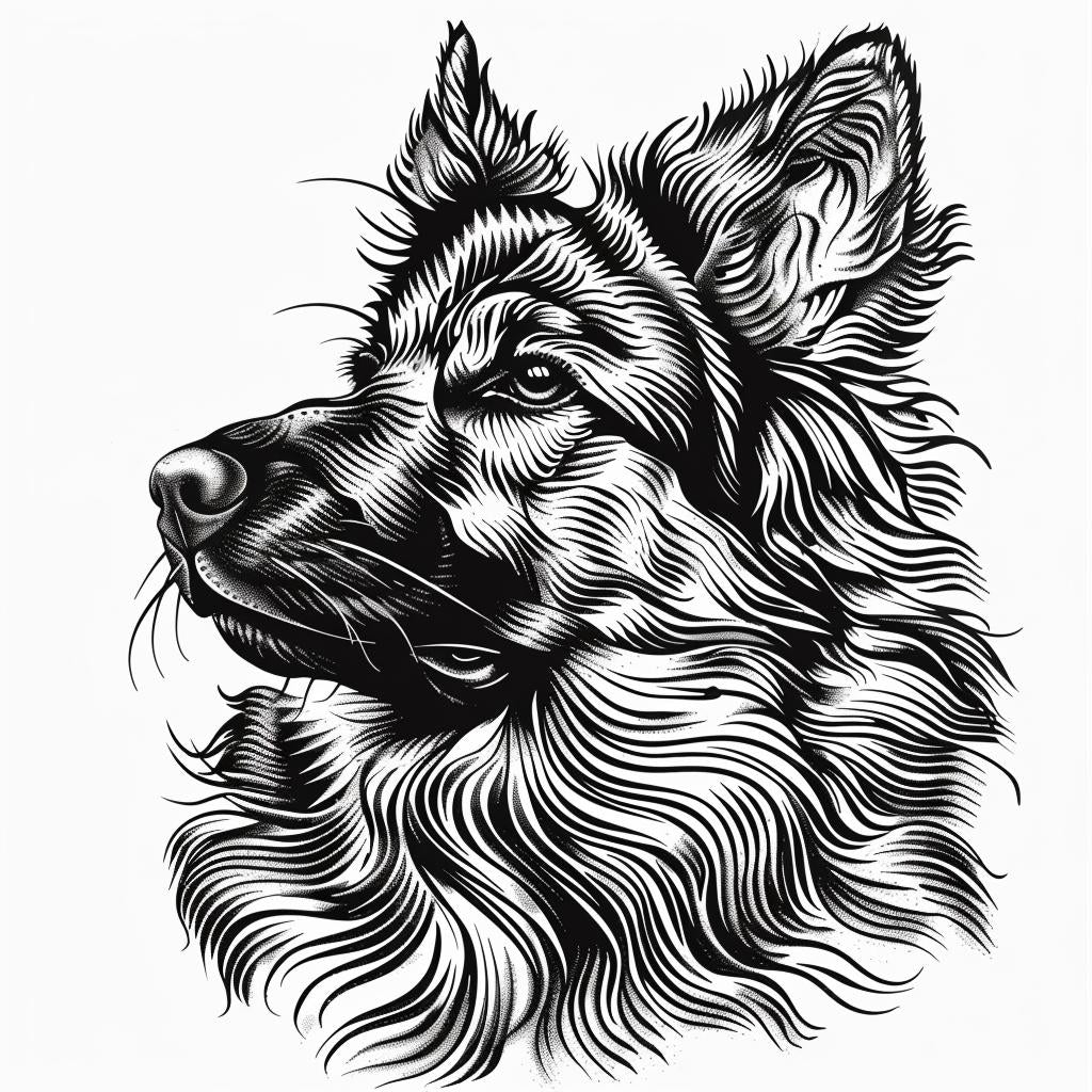 dog  portrait  woodcut  style  german  shepherd  black  white  art  animal 942664
