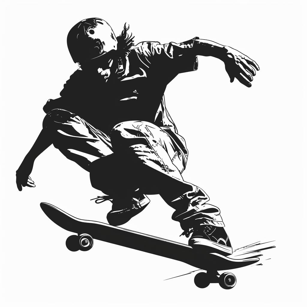 skateboarder  silhouette  black  white  minimal  vector  linocut  simple  art  icon 952130