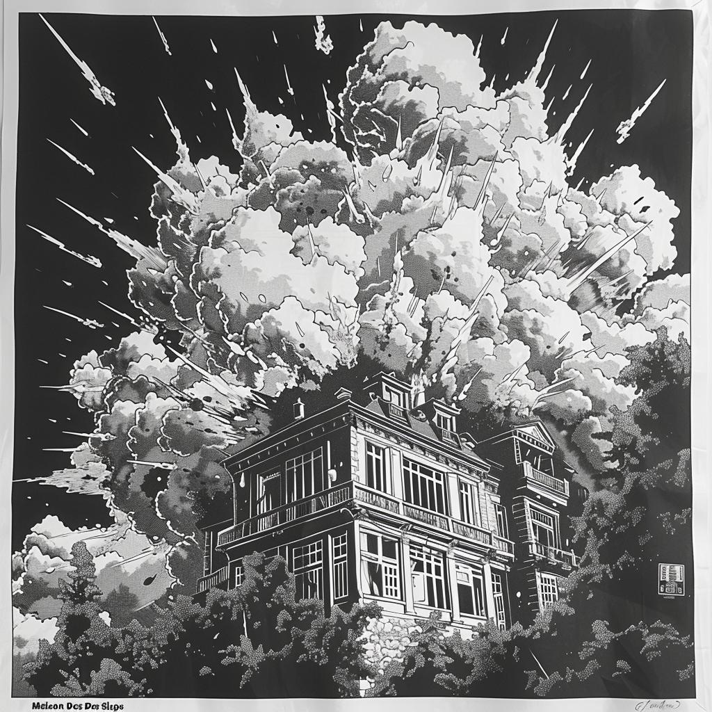 minimal  linocut  black  white  mansion  explosion  hip-hop  album  Katsuhiro  Otomo 964359