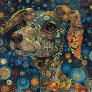 dog  rabbit  portrait  Kirby  circles  vintage  Surrealism  headshot  gold  blue 1076949