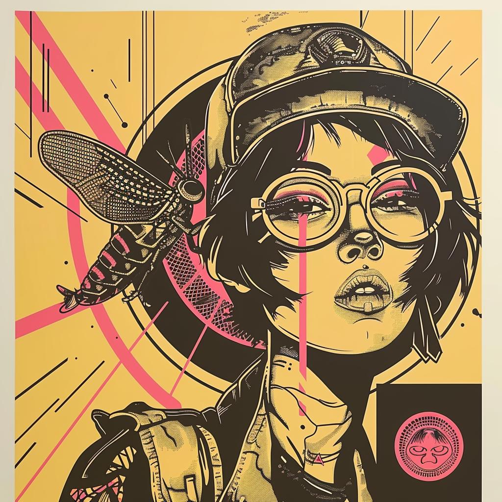 surreal  album  cover  grasshopper  Tsukioka  Yoshitoshi  screenprinting  hyper-realistic  symbolist  art 939552