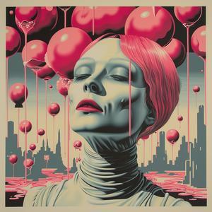 woman  balloons  red  poster  art  surrealism  noir  Magritte  peach  monoprint 1037355