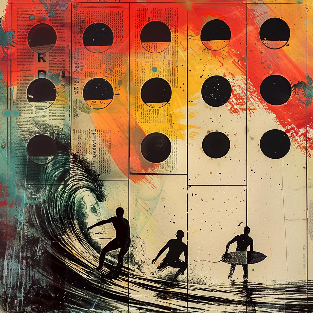collage  surfers  beach  vibrant  photographic  wave  colorful  dynamic  Rodchenko  art 952199