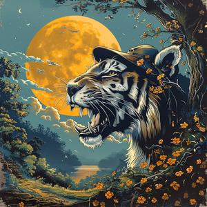 tiger  moonlight  metal  art  print  chromolithography  night  wildlife  mysterious  serene 1039515