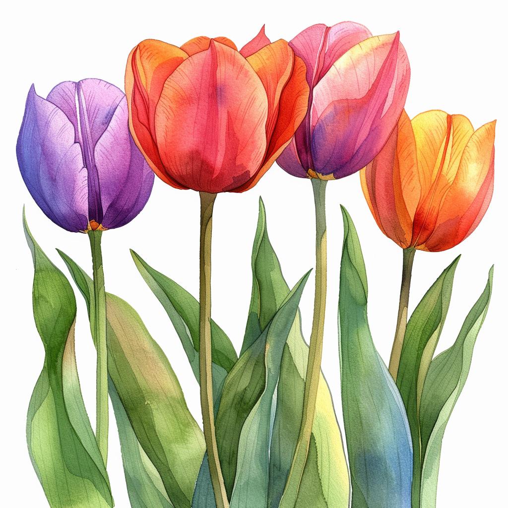 Illustration  Tulips  Watercolor  Floral  Nature  Botanical  Bright  Background  Colorful  Painting 971565