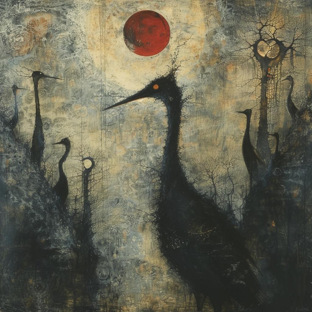 horror  occult  Japanese  concept  art  bird  moon  dark  atmospheric  fantasy 1021787