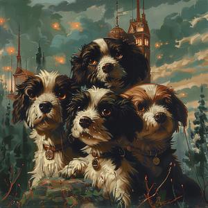 painting  dogs  hill  chromolithography  nature  scene  artwork  canine  outdoor  color 1052027