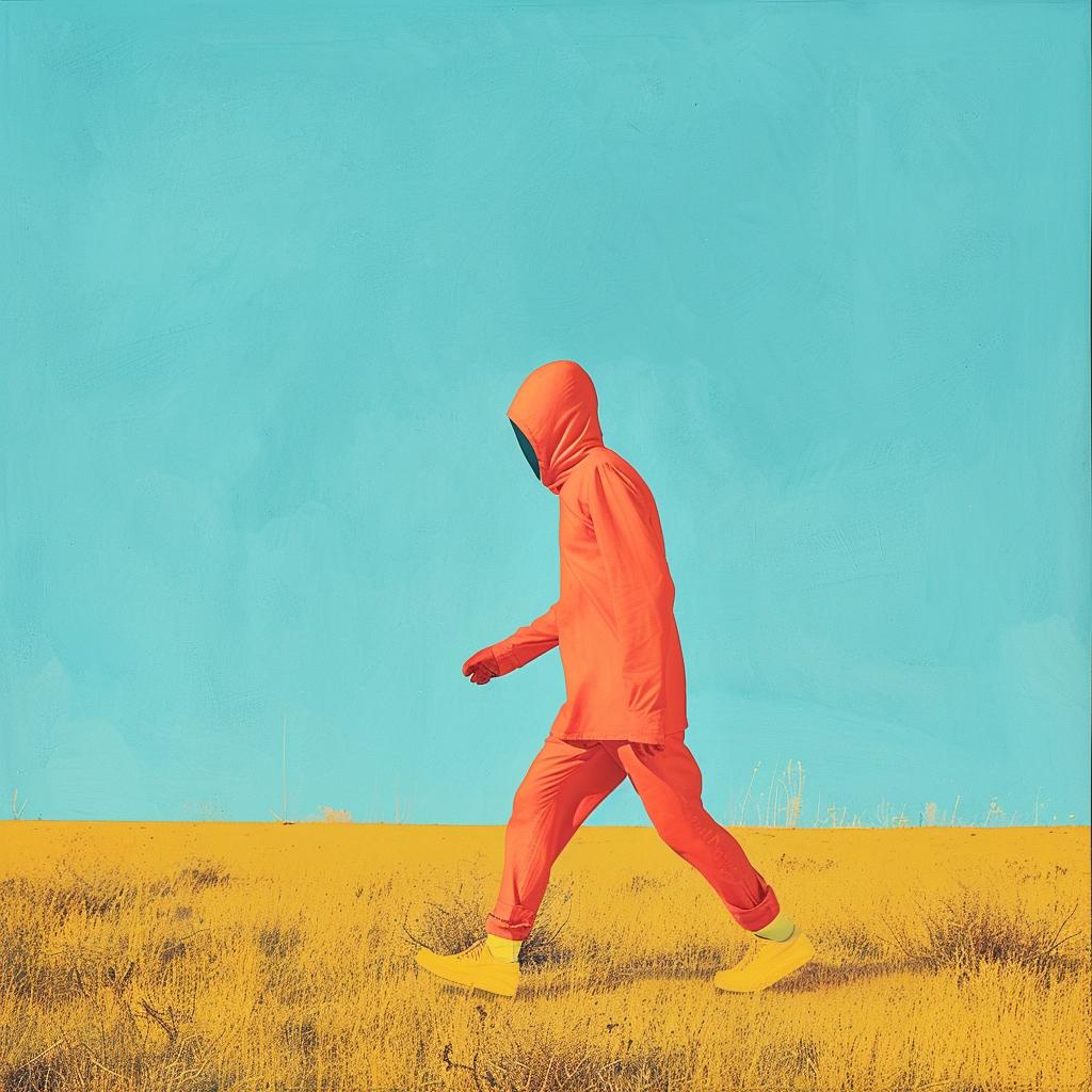 surreal  field  walking  male  orange  coat  album  art  Joan  Cornella 1017295