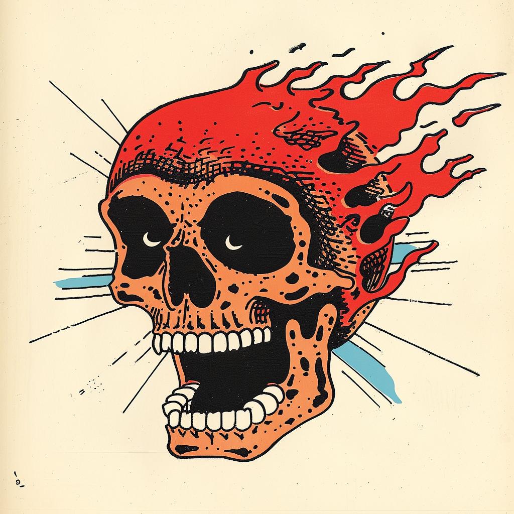 skull  tattoo  Jack  Kirby  1950s  comic  illustration  vintage  flames  art 919767