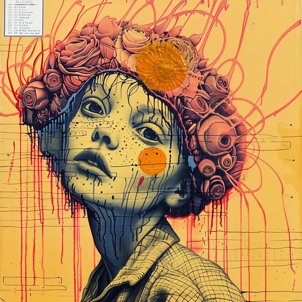 encaustic  paint  girl  flowers  head  palette  knife  impasto  colorful  expression 947703