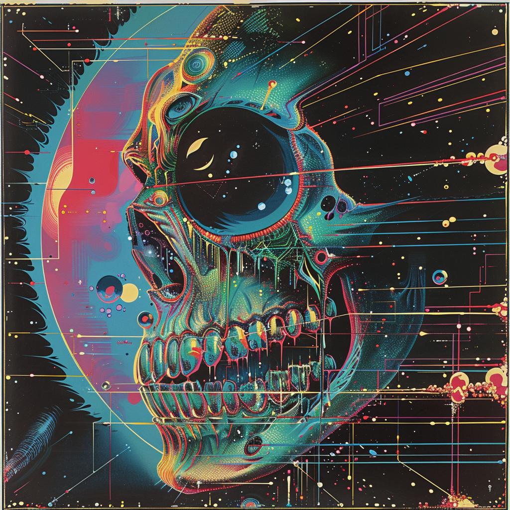 album  cover  80s  Nychos  psychedelic  skull  space  background  trippy  art 960773