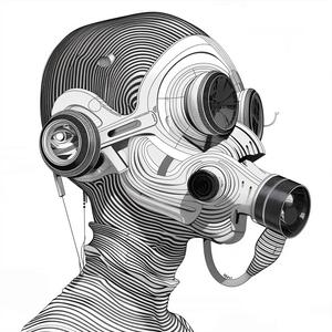 minimalist  drawing  man  gasmask  black  white  linework  vector  strong  svg 1070745