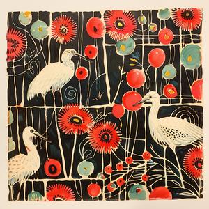 painting  birds  flowers  black  background  chromolithography  colorful  art  nature  vibrant 1049683