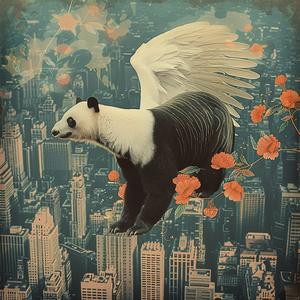 panda  wings  flying  city  chromolithography  illustration  colorful  fantasy  urban  nature 1057046
