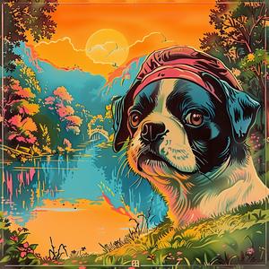 dog  bandana  river  chromolithography  artwork  nature  animal  portrait  painting  scene 1052665