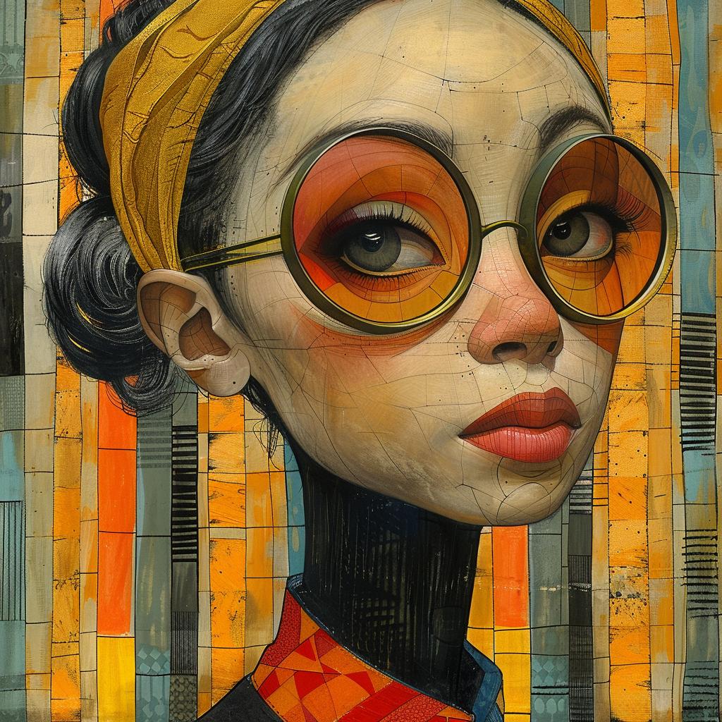 Constructivism  portrait  African-American  woman  glasses  headband  detailed  pastel  artistic  expression 939053