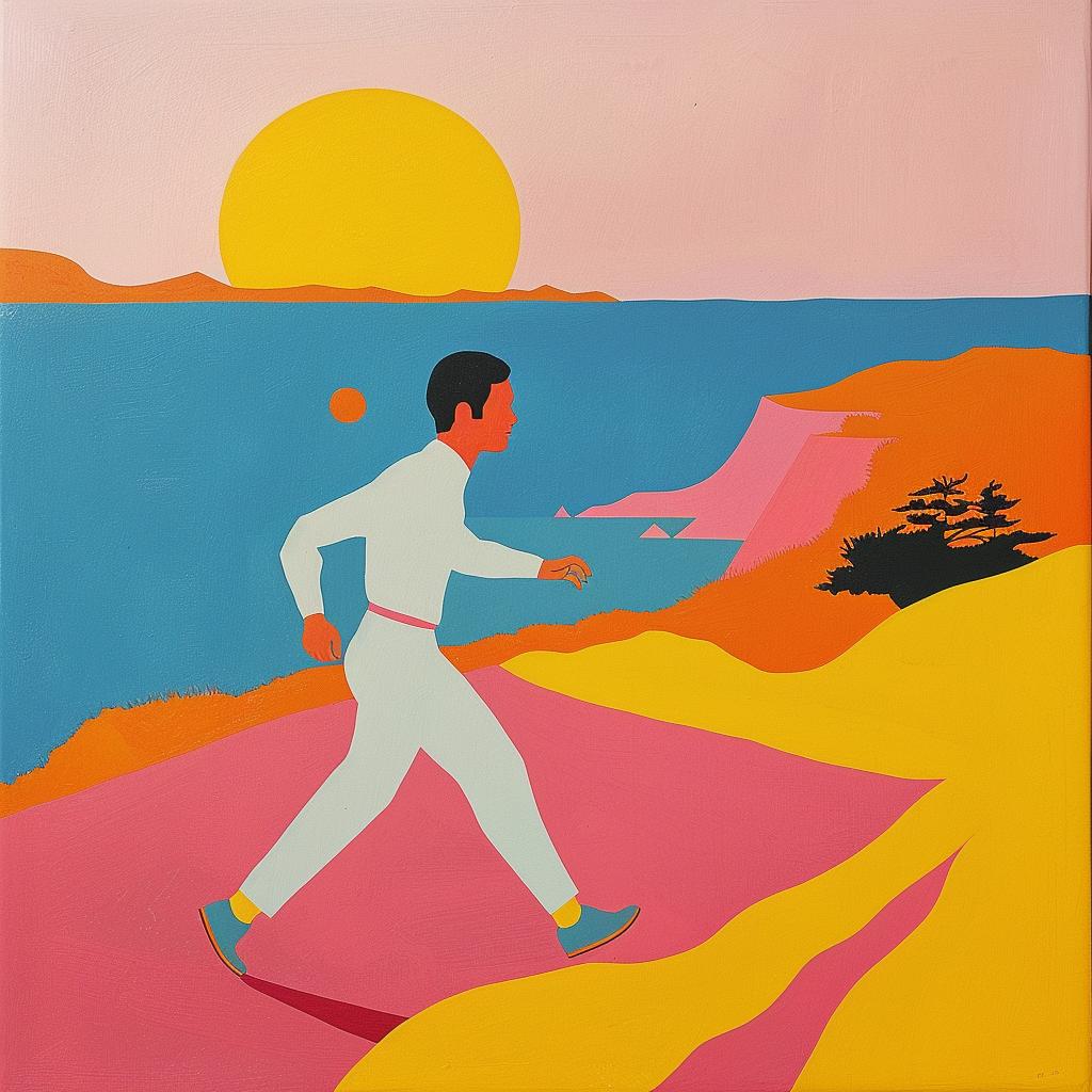 surreal  beach  running  male  colorful  album  painting  Joan  Cornella  dynamic 1017296