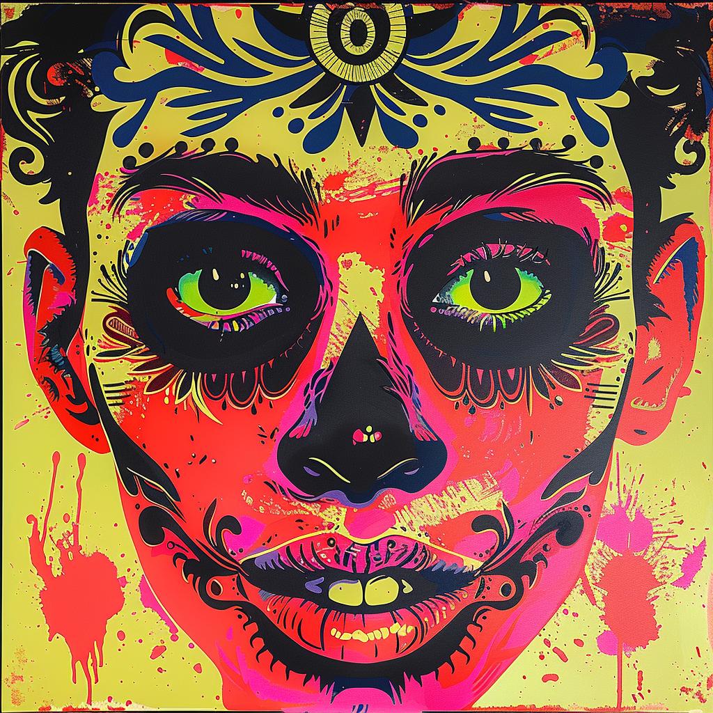 neon  colors  painting  woman  sugar  skull  makeup  colorful  art  vibrant 1021742
