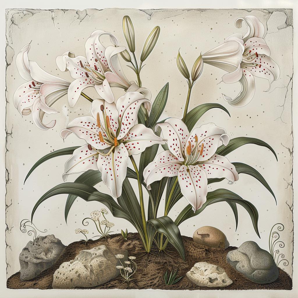 illustration  lilies  rocks  white  background  nature  flora  art  painting  Codex 971483