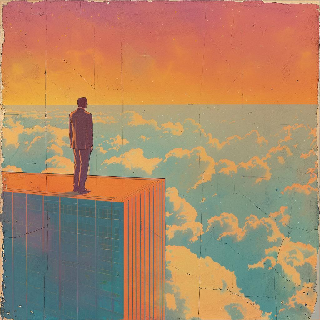 surreal  album  cover  man  suit  skyscraper  clouds  Joan  Cornella  creative 978271