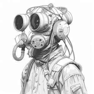 man  gasmask  drawing  black  white  linework  vector  background  strong  design 1070760