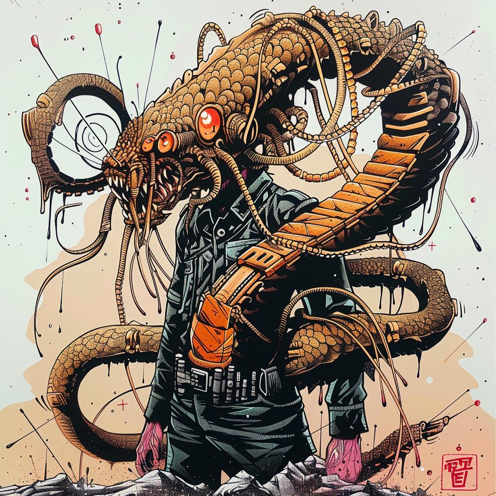 man  painting  snake  surreal  mysterious  japanese  lettering  whimsical  dark  art 948197