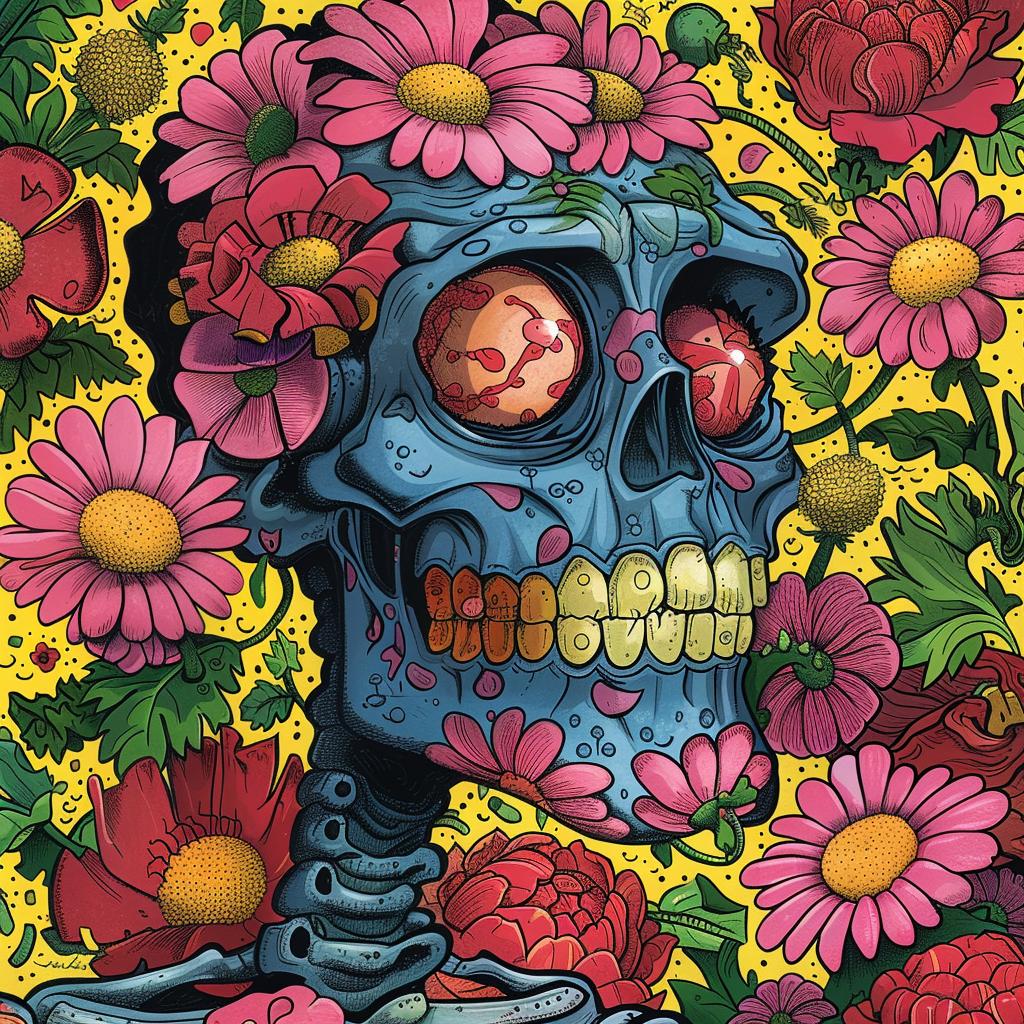 colorful  skull  flowers  art  surreal  design  creative  illustration  vibrant  album 1019603