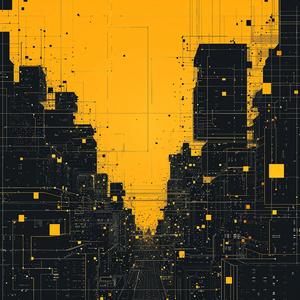 Tycho  album  art  cityscape  lines  blockchain  networks  black  yellow  abstract 1040548