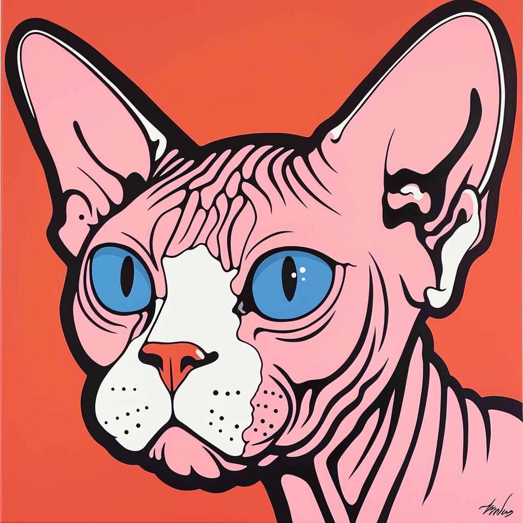 sphynx  cat  pink  blue  eyes  orange  background  portrait  playful  vibrant 972269