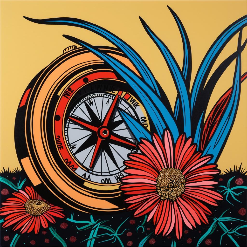 بوصلة زهور حمراء رسم طبيعة ملون رسم توضيحي تصميم رمزية فن 1022014