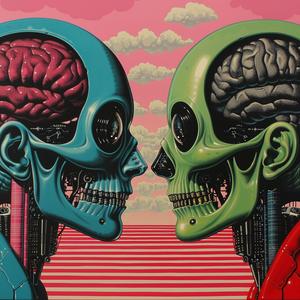 skulls  brains  minimal  chromolithography  duality  confrontation  abstract  graphic  black-and-white  symbolic 1037586