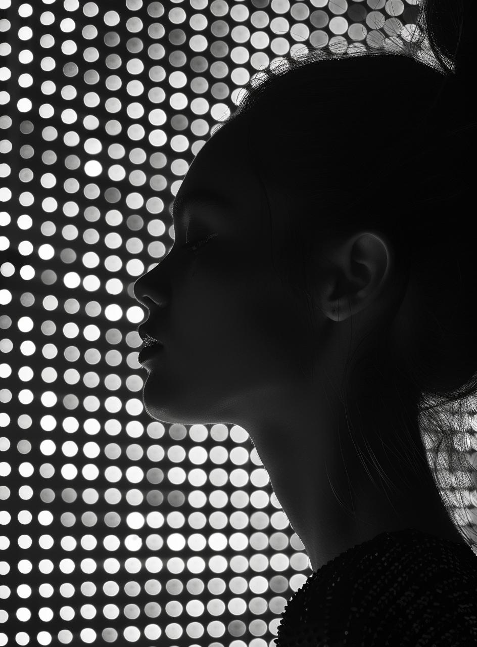 woman  shadowed  lights  black  white  op art  silhouette  dots  patterns  minimal 954044