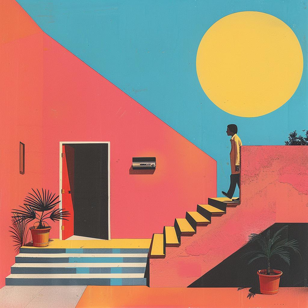 creative  surreal  album  cover  man  stairs  pink  building  art  landscape 1019171