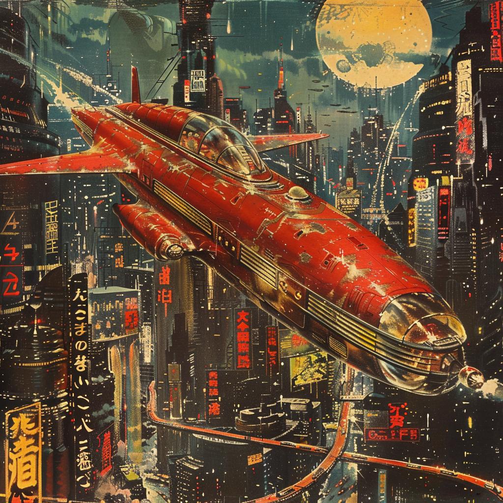 sci-fi  Japanese  1946  spaceship  city  flying  vintage  art  travel  fantasy 1036213