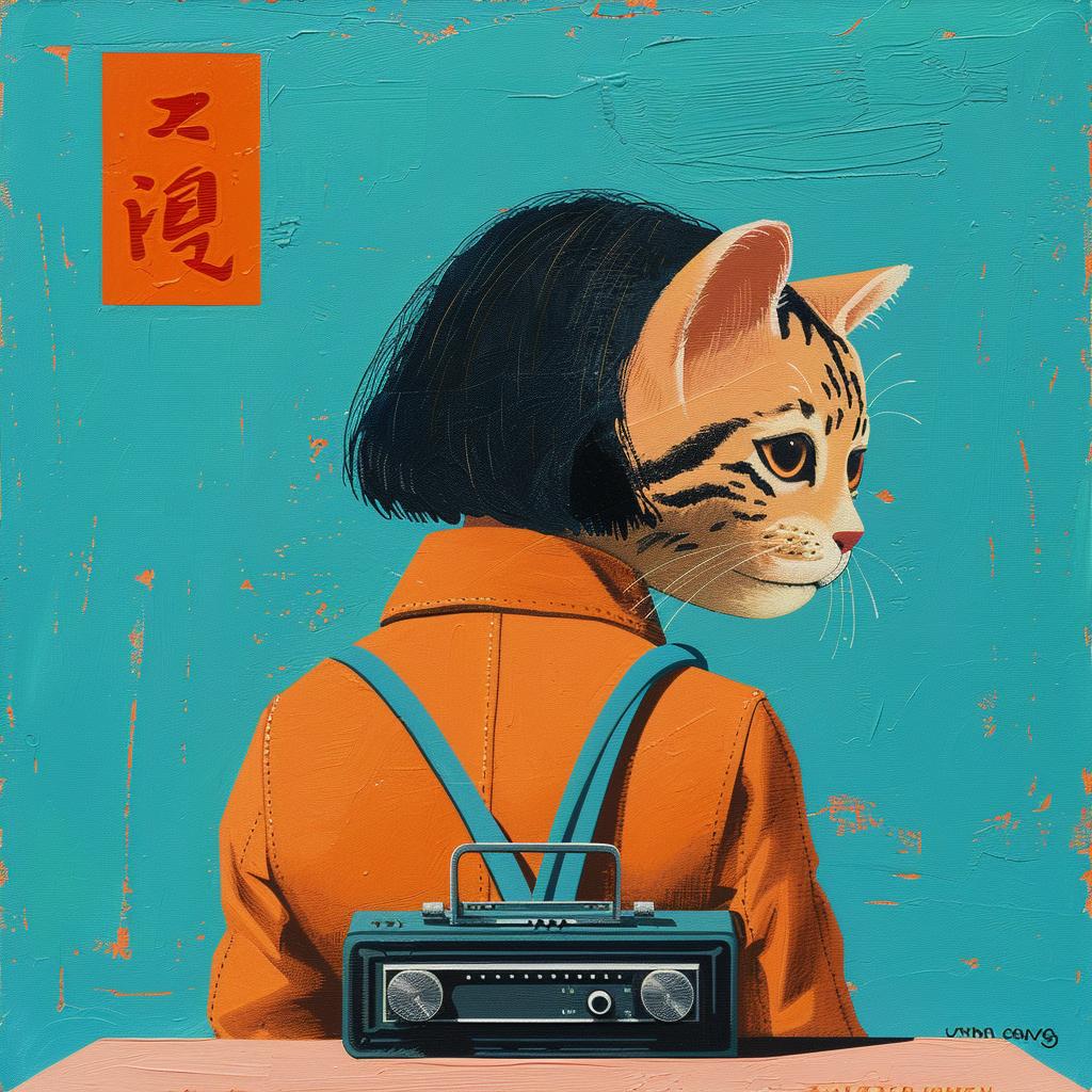 painting  cat  radio  backpack  colorful  humorous  modern  whimsical  teal  blue 966398