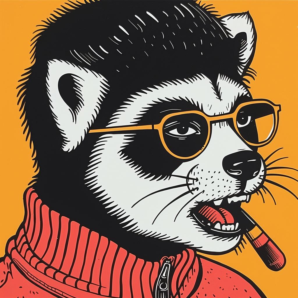 raccoon  glasses  cigarette  cartoon  playful  character  colorful  funny  illustration  whimsical 966950