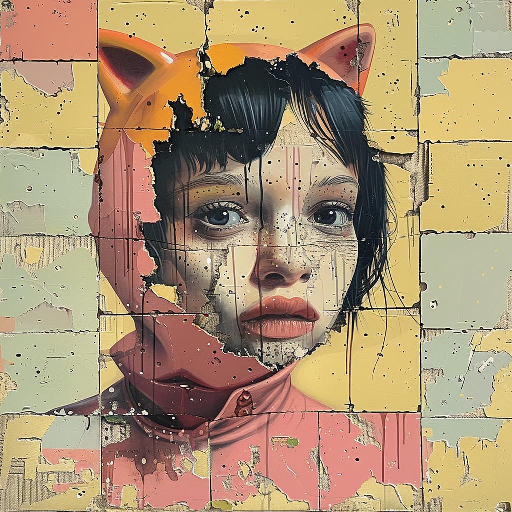 painting  girl  cat  head  impasto  colorful  abstract  creative  whimsical  art 1015863