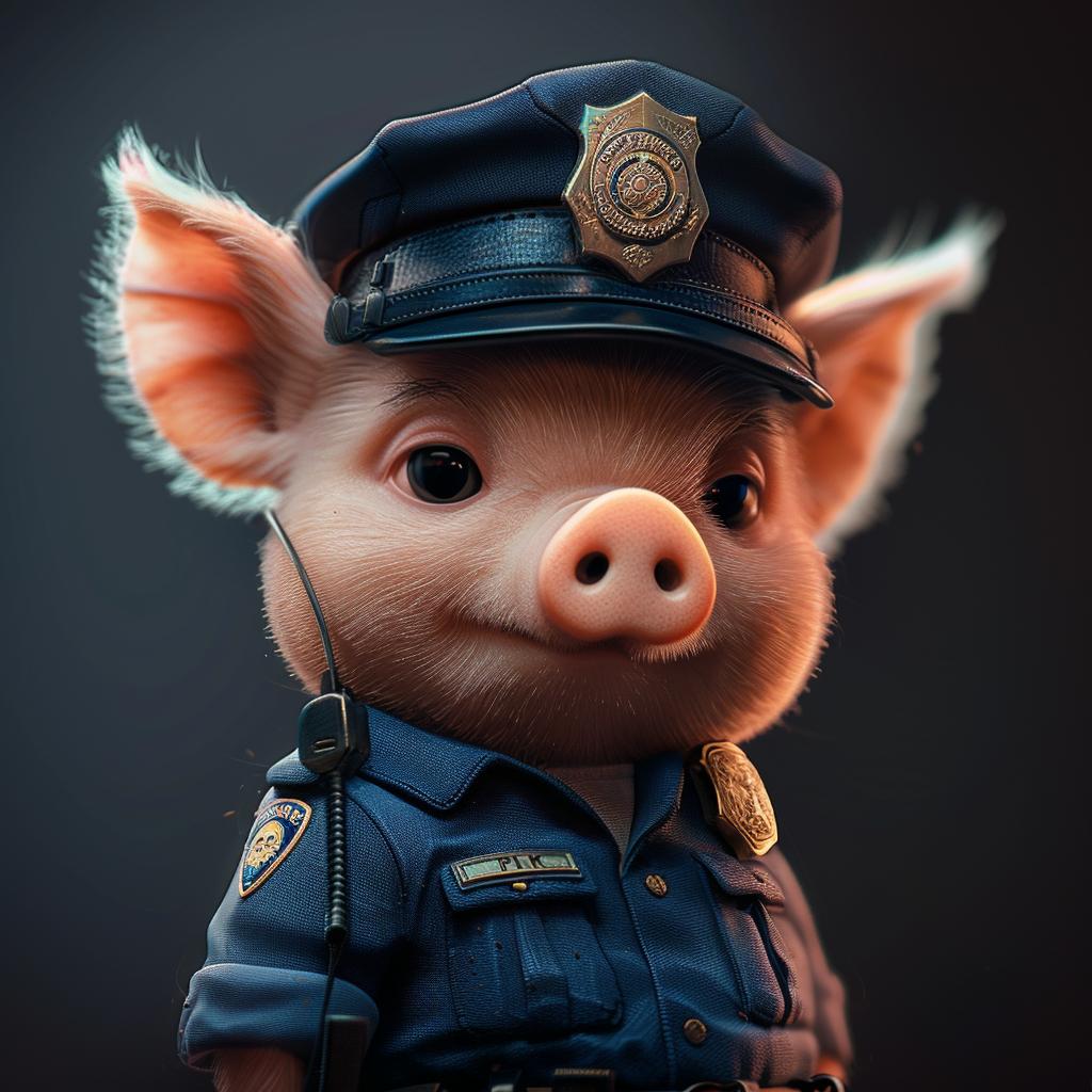 police  officer  pig  cartoon  charming  character  realistic  smilecore  art  New York 927575