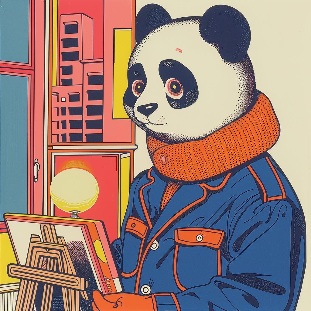 panda  bear  jacket  easel  surreal  lighting  glow  artwork  volumetric  colors 962805