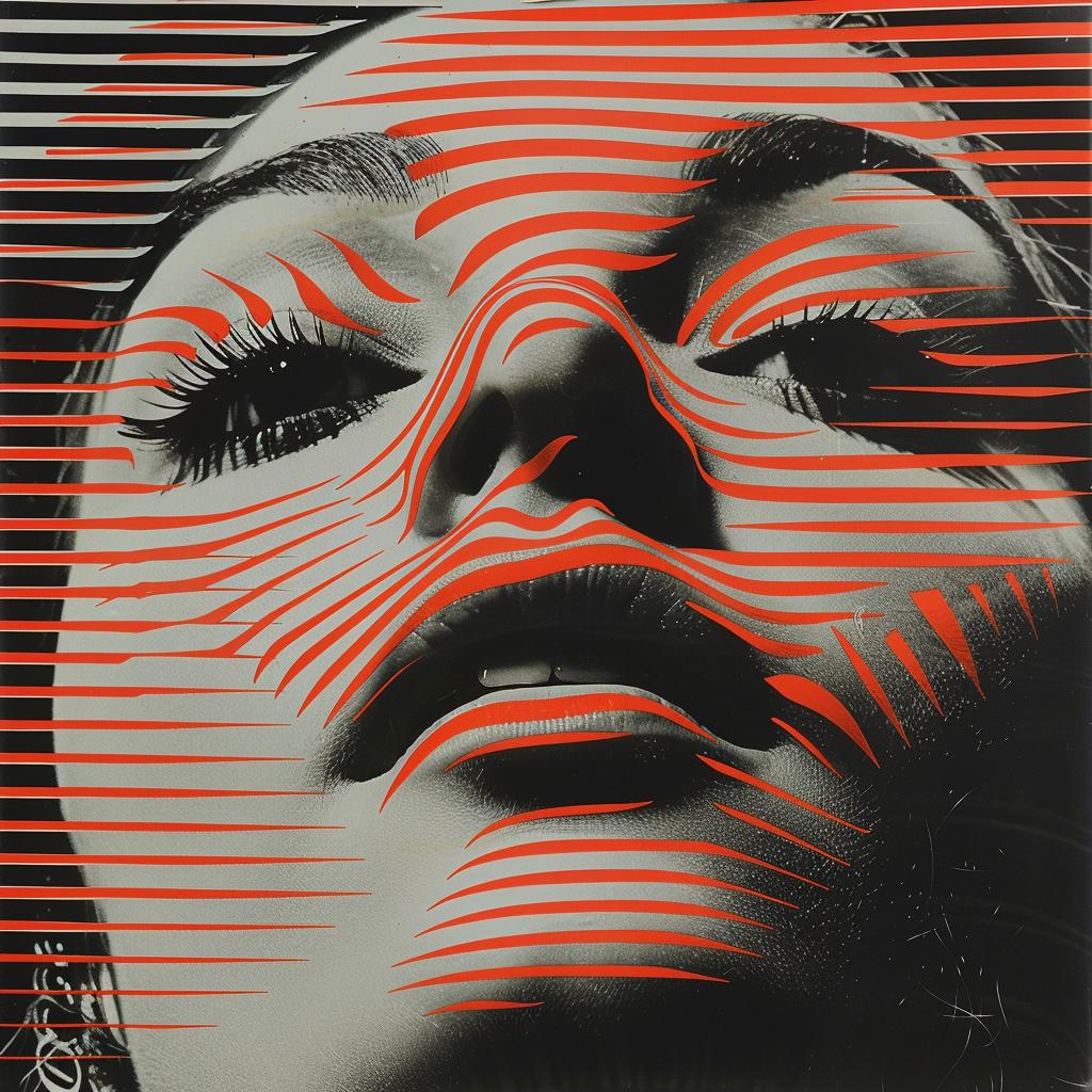 surreal  album  cover  hyper-realistic  screenprinting  woman  stripes  face  Herbert  Bayer 960605