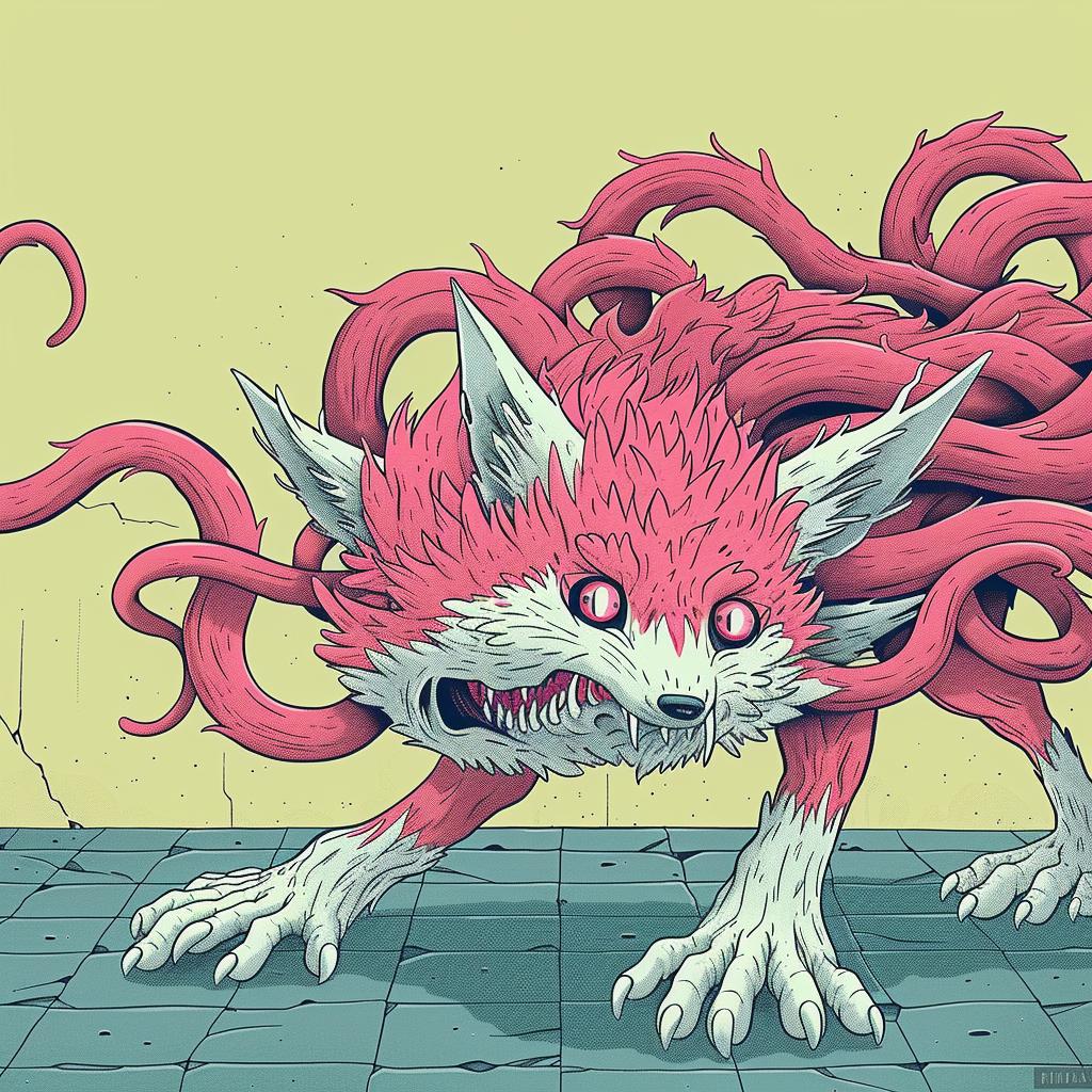 fox  mythical  terrifying  conjoined  tentacles  red  cartoon  dog  creature  whimsical 927985