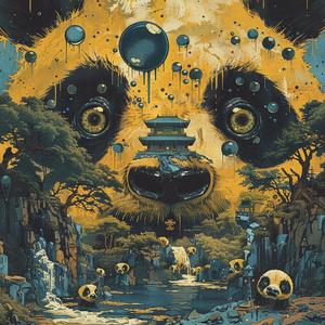 attack  three-eyed  panda  bubbles  ominous  occult  Surrealism  Art Nouveau  pointillism  painting 1077020