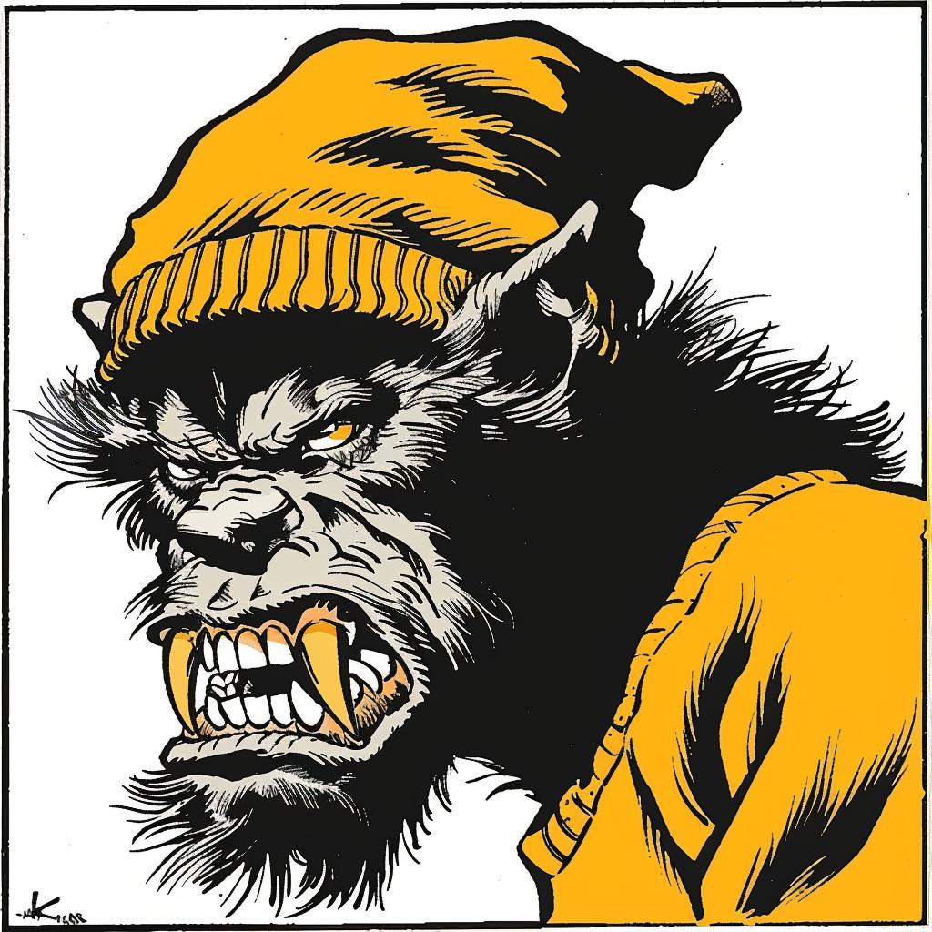 werewolf  portrait  vibrant  comic  jackkirby  1950s  cap  illustration  animal  colorful 920341